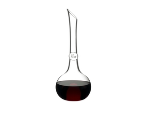 RIEDEL Decanter Superleggero filled with a drink on a white background