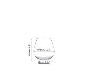 A RIEDEL O Wine Tumbler Pinot/Nebbiolo filled with red wine on white background