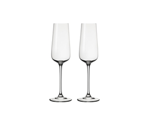 Two unfilled Spiegelau Capri Champagne Flutes side by side