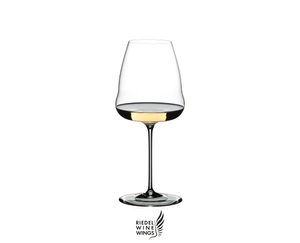 RIEDEL Winewings Sauvignon Blanc filled with a drink on a white background
