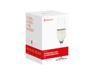 Empty SPIEGELAU Style Champagne Flute on white background