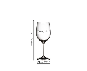A RIEDEL Vinum Viognier/Chardonnay glass filled with white wine