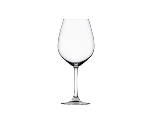 SPIEGELAU Salute Burgundy filled with a drink on a white background
