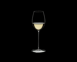 RIEDEL Superleggero Loire filled with a drink on a black background