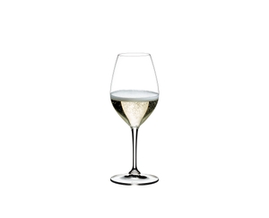RIEDEL Restaurant Champagne Wine Glass filled with a drink on a white background