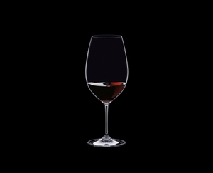 RIEDEL Vinum Restaurant Syrah/Shiraz filled with a drink on a black background