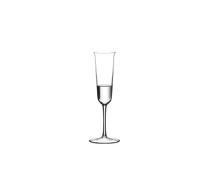 RIEDEL Sommeliers Grappa filled with a drink on a white background