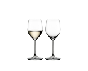 RIEDEL Wine Viognier/Chardonnay filled with a drink on a white background