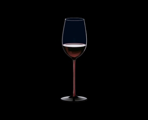 RIEDEL Black Series Collector's Edition Riesling Grand Cru filled with a drink on a black background