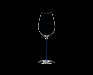 RIEDEL Fatto A Mano Champagne Wine Glass Dark Blue R.Q. on a black background