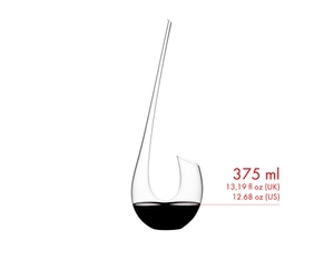 RIEDEL Swan Mini Decanter filled with a drink on a white background