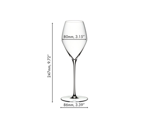 A RIEDEL Veloce Rose glass filled with rose wine on a white background.