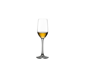 4 filled RIEDEL Tequila glasses stand slightly offset side by side on a white background