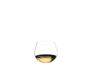 RIEDEL The O Wine Tumbler Oaked Chardonnay filled with a drink on a white background