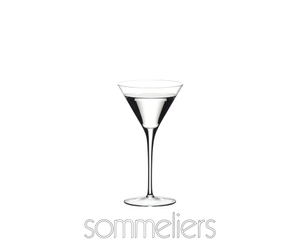 RIEDEL Sommeliers Martini filled with a drink on a white background