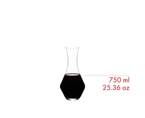RIEDEL Merlot Decanter filled with a drink on a white background