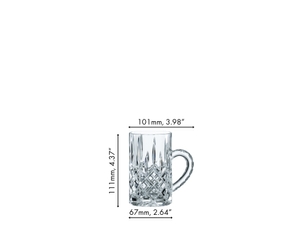 Unfilled NACHTMANN Noblesse Hot Beverage Glass on white background with product dimensions