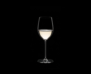 RIEDEL Veritas Restaurant Viognier/Chardonnay filled with a drink on a black background