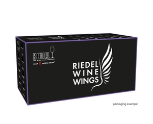 The RIEDEL Winewings Cabernet/Merlot glass, the RIEDEL Winewings Pinot Noir/Nebbiolo glass, the RIEDEL Winewings Sauvignon Blanc glass and the RIEDEL Winewings Chardonnay glass on a white background with product dimensions: Height: 250 mm / 9.84 in.