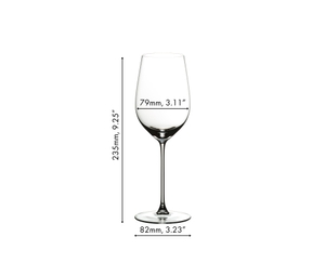 White wine filled RIEDEL Veritas Riesling/Zinfandel glasses on white background