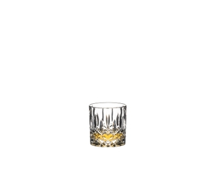 A RIEDEL Tumbler Collection Restaurant Spey Single Old Fashioned filled with whisky.