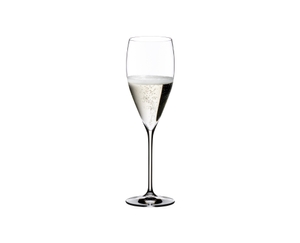 RIEDEL Vinum Vintage Champagne Glass filled with a drink on a white background
