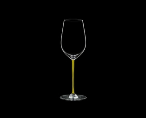 RIEDEL Fatto A Mano Riesling/Zinfandel Yellow R.Q. on a black background