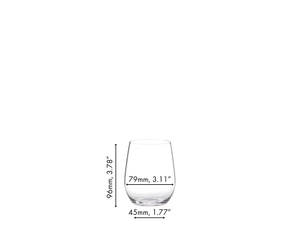 A RIEDEL O Wine Tumbler Viognier/Chardonnay filled withe white wine on a white background