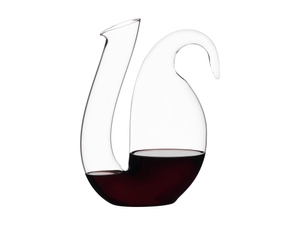 RIEDEL Decanter Ayam R.Q. filled with a drink on a white background