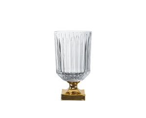 NACHTMANN Minerva Vase - gold footed, 32cm | 12.4in filled with a drink on a white background