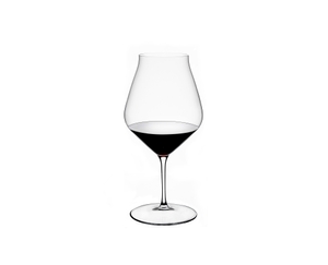 RIEDEL Veritas New Zealand Pinot Noir filled with a drink on a white background