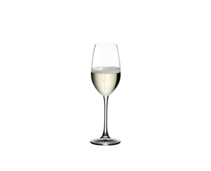 RIEDEL Ouverture White Wine/Magnum/Champagne Glass filled with a drink on a white background