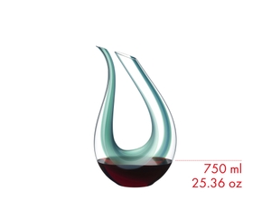 RIEDEL Amadeo Decanter - menta filled with a drink on a white background