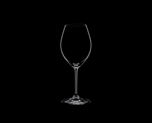 RIEDEL Restaurant Alte Welt Syrah gefüllt mit einem Getränk auf schwarzem Hintergrund