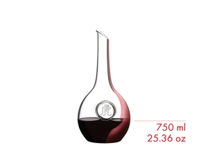 A RIEDEL Chinese Zodiac Tiger Decanter Pink on a white background filled with 750 ml | 25.61 oz. 