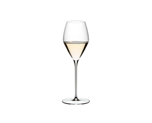 RIEDEL Veloce Sauvignon Blanc filled with a drink on a white background