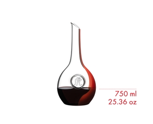 A RIEDEL Chinese Zodiac Tiger Decanter Red on a white background filled with 750 ml | 25.61 oz. 