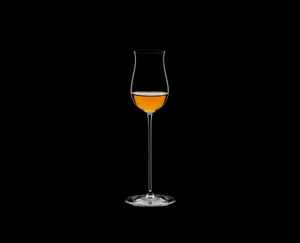RIEDEL Veritas Spirits filled with a drink on a black background