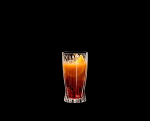 RIEDEL Tumbler Collection Fire Long Drink filled with a drink on a black background