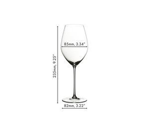 A RIEDEL Veritas Restaurant Champagne Wine Glass filled with champagne on a white background.