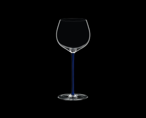RIEDEL Fatto A Mano Oaked Chardonnay Dark Blue R.Q. on a black background