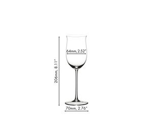 A RIEDEL Sommeliers Rheingau glass filled with white wine on white background with the Sommeliers logo below the glass.