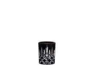 RIEDEL Laudon Tumbler - Schwarz gefüllt mit einem Getränk auf weißem Hintergrund