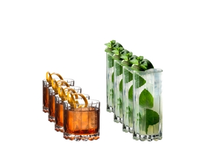 RIEDEL Drink Specific Glassware Rocks & Highball Set gefüllt mit einem Getränk auf weißem Hintergrund