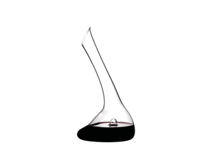 RIEDEL Flirt Decanter filled with a drink on a white background