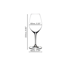A RIEDEL Vinum Champagne Wine Glass filled with champagne on white background