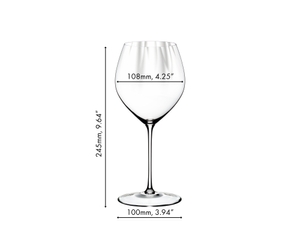 RIEDEL Performance Chardonnay glass filled with white wine on white background