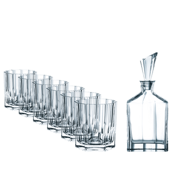 NACHTMANN Aspen Whiskey Set with 6 glasses and decanter on a white background