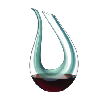 RIEDEL Decanter Amadeo Menta filled with a drink on a white background