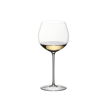 RIEDEL Superleggero Oaked Chardonnay filled with a drink on a white background